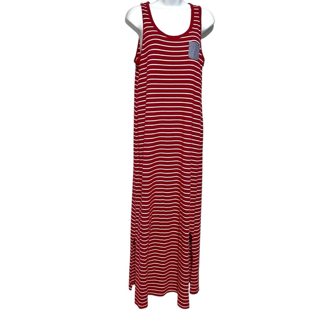 Tommy Hilfiger Red White Striped Nautical Maxi Dress Size Small Summer Beach